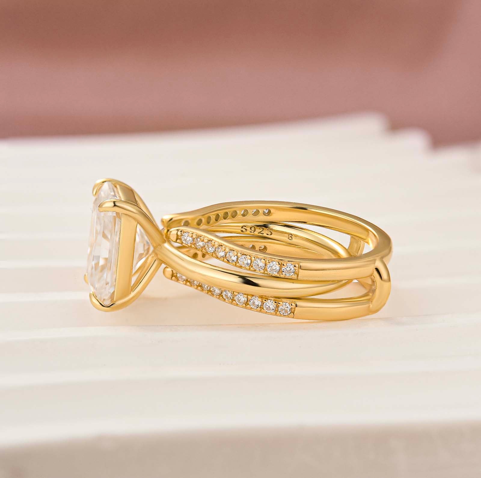 Moissanite 4.5Ct Radiant Cut Vintage Stackable Enhancer Open Band Ring Sets For Everyday Wear