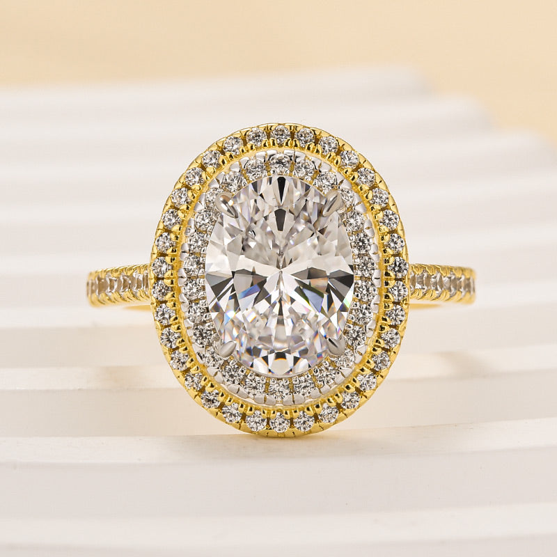 Louily Beautiful Double Halo Oval Cut Yellow Gold Engagement Ring - louilyjewelry
