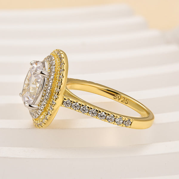 Louily Beautiful Double Halo Oval Cut Yellow Gold Engagement Ring