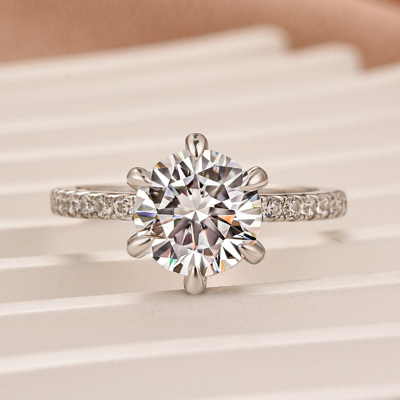 Louily 2.0~4.0 Carat Moissanite 6 Prong Round Cut Engagement Ring