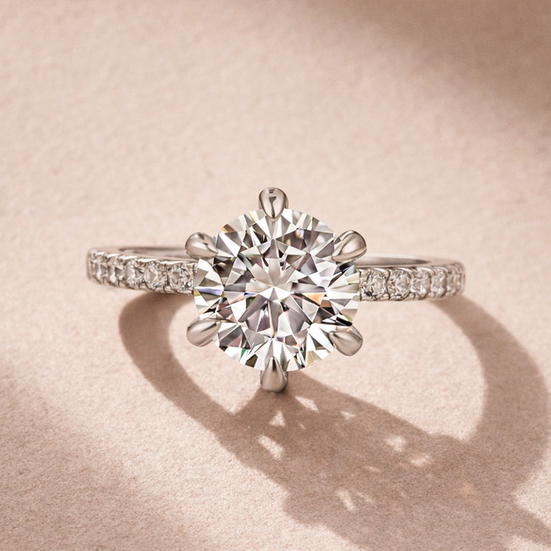 Moissanite 2.0Ct Round Cut 6 Prong Promise Rings For Women - louilyjewelry