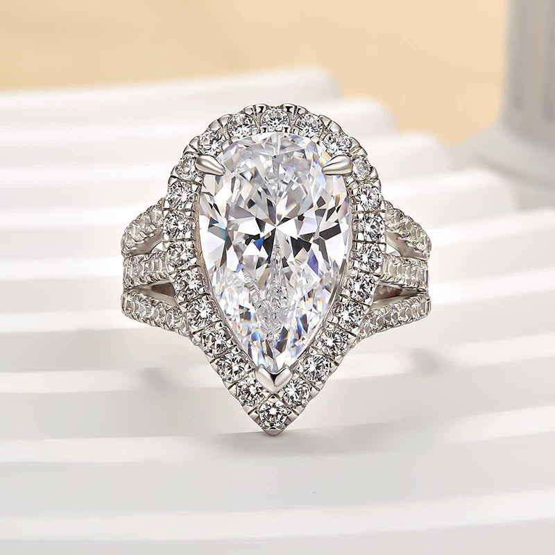 Louily Vintage Split Shank Halo Pear Cut Engagement Ring In Sterling Silver - louilyjewelry