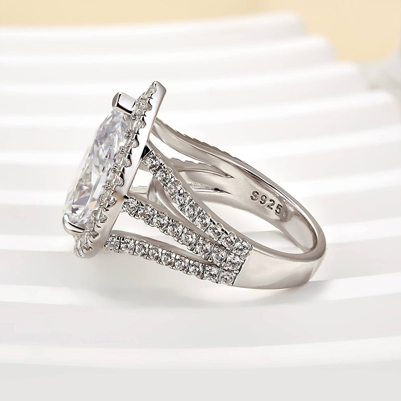 Louily Vintage Split Shank Halo Pear Cut Engagement Ring In Sterling Silver - louilyjewelry