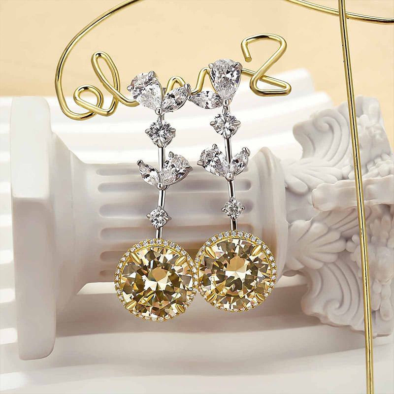 Louily Luxurious Two-tone Yellow Stone Round Cut Drop Earrings - louilyjewelry