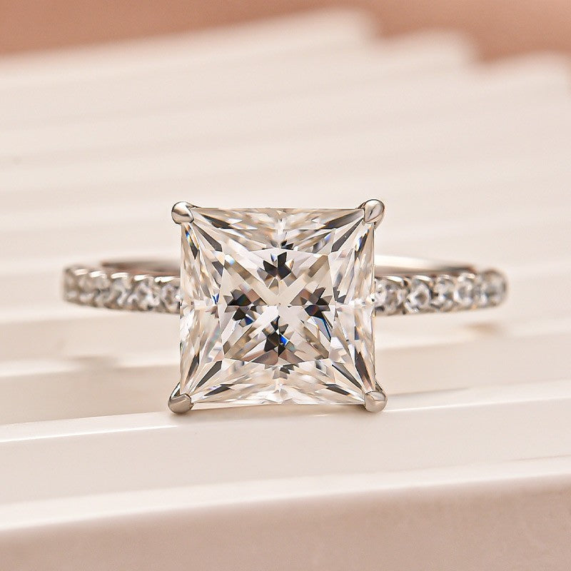 Moissanite 3.0 Ct Square Princess Cut White Gold Bridal Ring