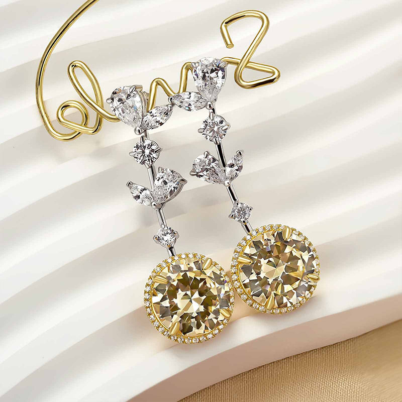 Louily Luxurious Two-tone Yellow Stone Round Cut Drop Earrings - louilyjewelry