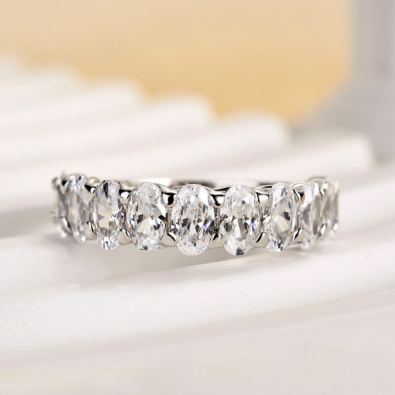 Louily Half Oval Cut Simulated Diamond Wedding Band - louilyjewelry