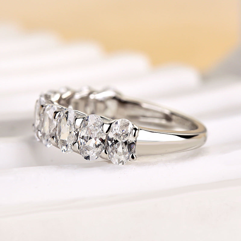 Louily Half Oval Cut Simulated Diamond Wedding Band - louilyjewelry