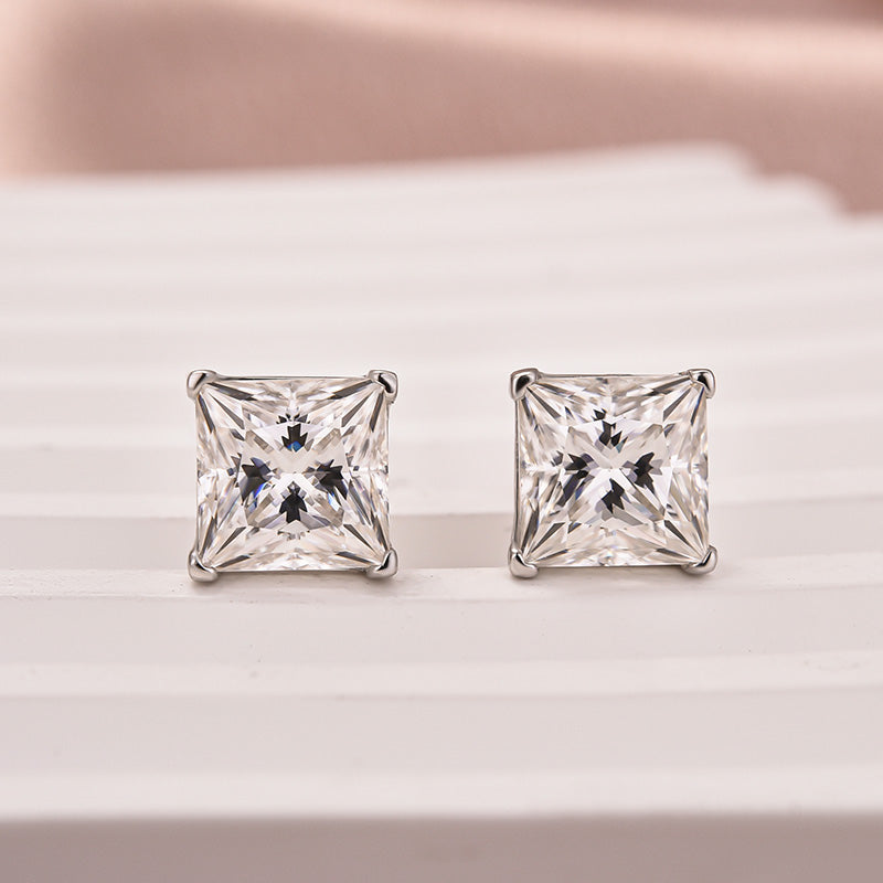 Louily Classic Moissanite Square Princess Cut Stud Earrings In Sterling Silver - louilyjewelry