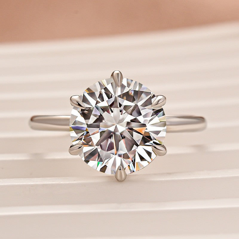 Moissanite 4.0Ct/3.0Ct Round Cut 6 Prong Engagement Ring For Women