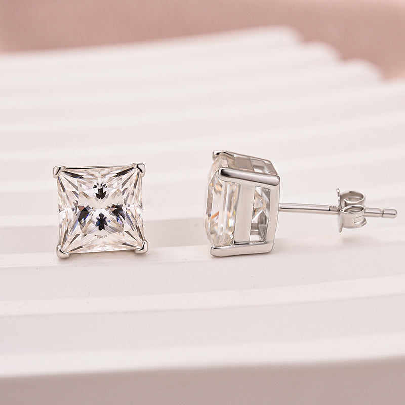Louily Classic Moissanite Square Princess Cut Stud Earrings In Sterling Silver - louilyjewelry