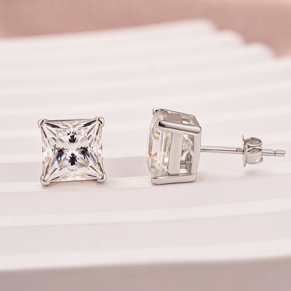 Louily Classic Moissanite Square Princess Cut Stud Earrings In Sterling Silver