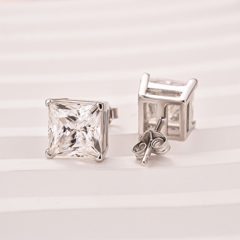 Louily Classic Moissanite Square Princess Cut Stud Earrings In Sterling Silver - louilyjewelry