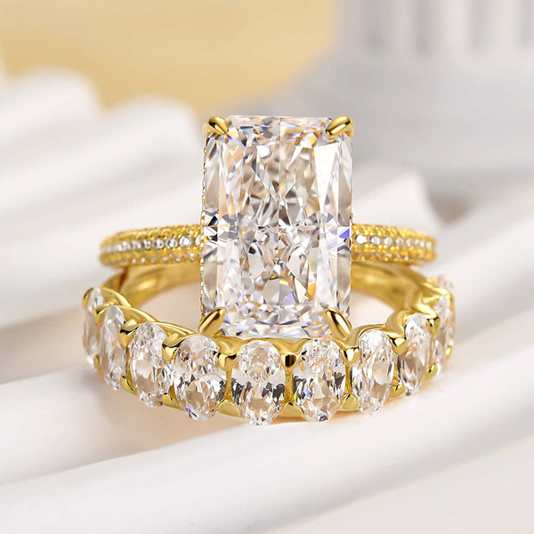 Louily Luxurious Elongated Radiant Cut Wedding Ring Set