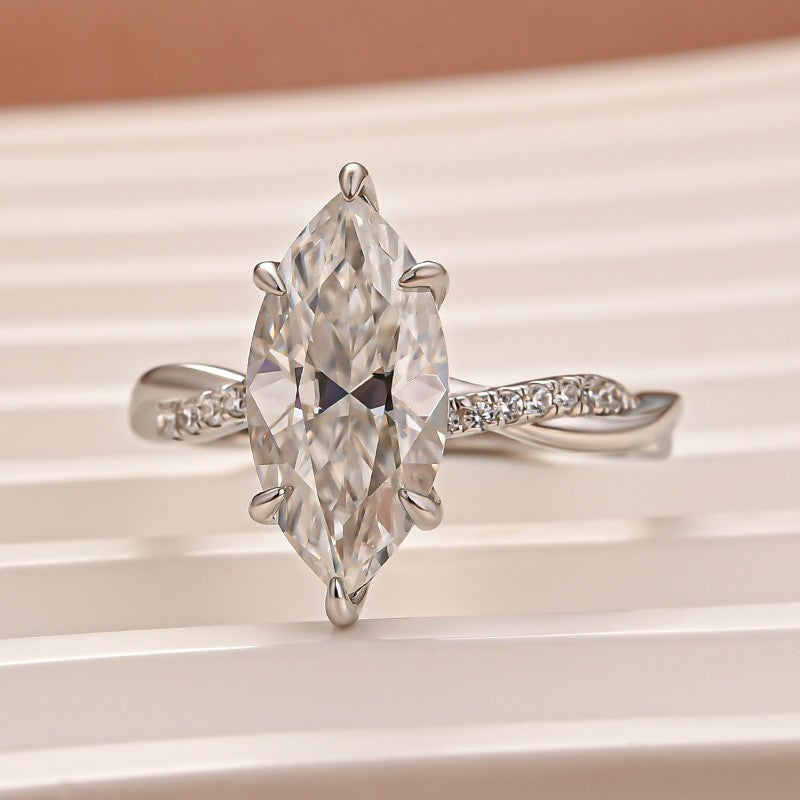 Moissanite 2.0Ct Marquise Cut Twist White Gold Promise Ring For Women
