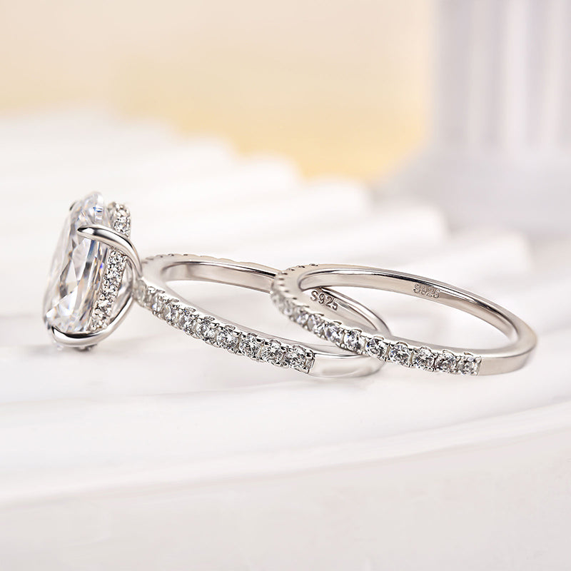 4.0 Carat Oval Cut Wedding Ring Set With Classic Half Wedding Band - louilyjewelry