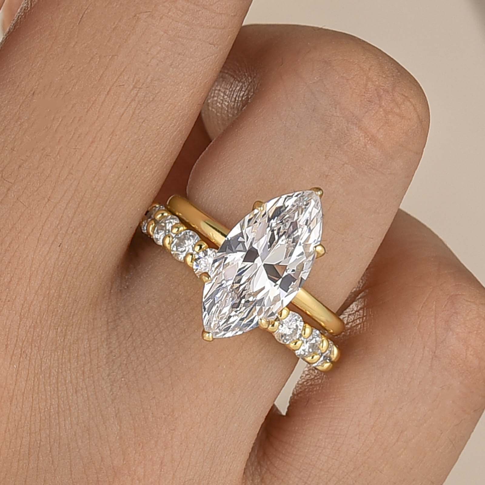 S925 Vintage 4.0Ct Marquise Cut Hidden Halo Stackable Travel Ring Sets in Sterling Silver