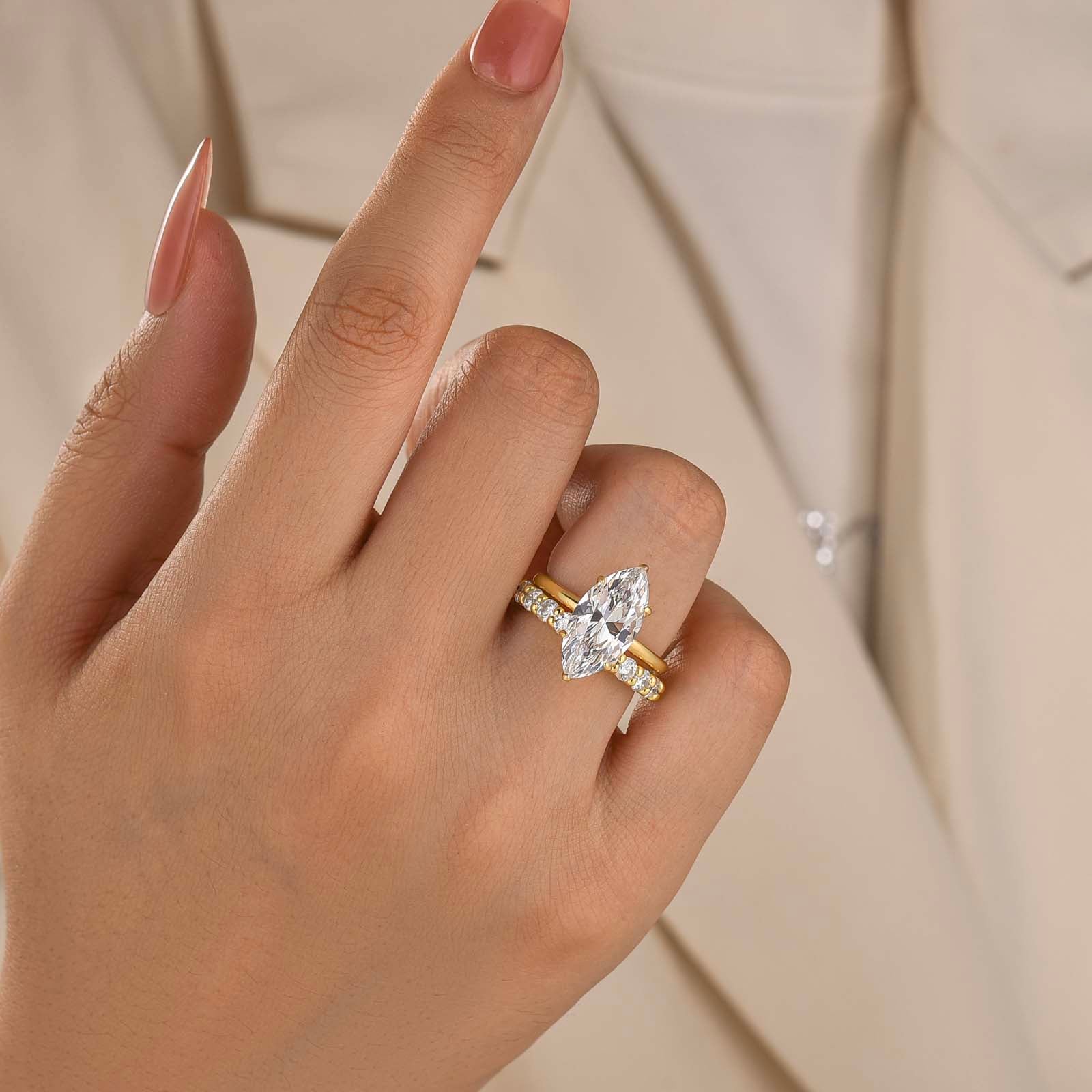 S925 Vintage 4.0Ct Marquise Cut Hidden Halo Stackable Travel Ring Sets in Sterling Silver