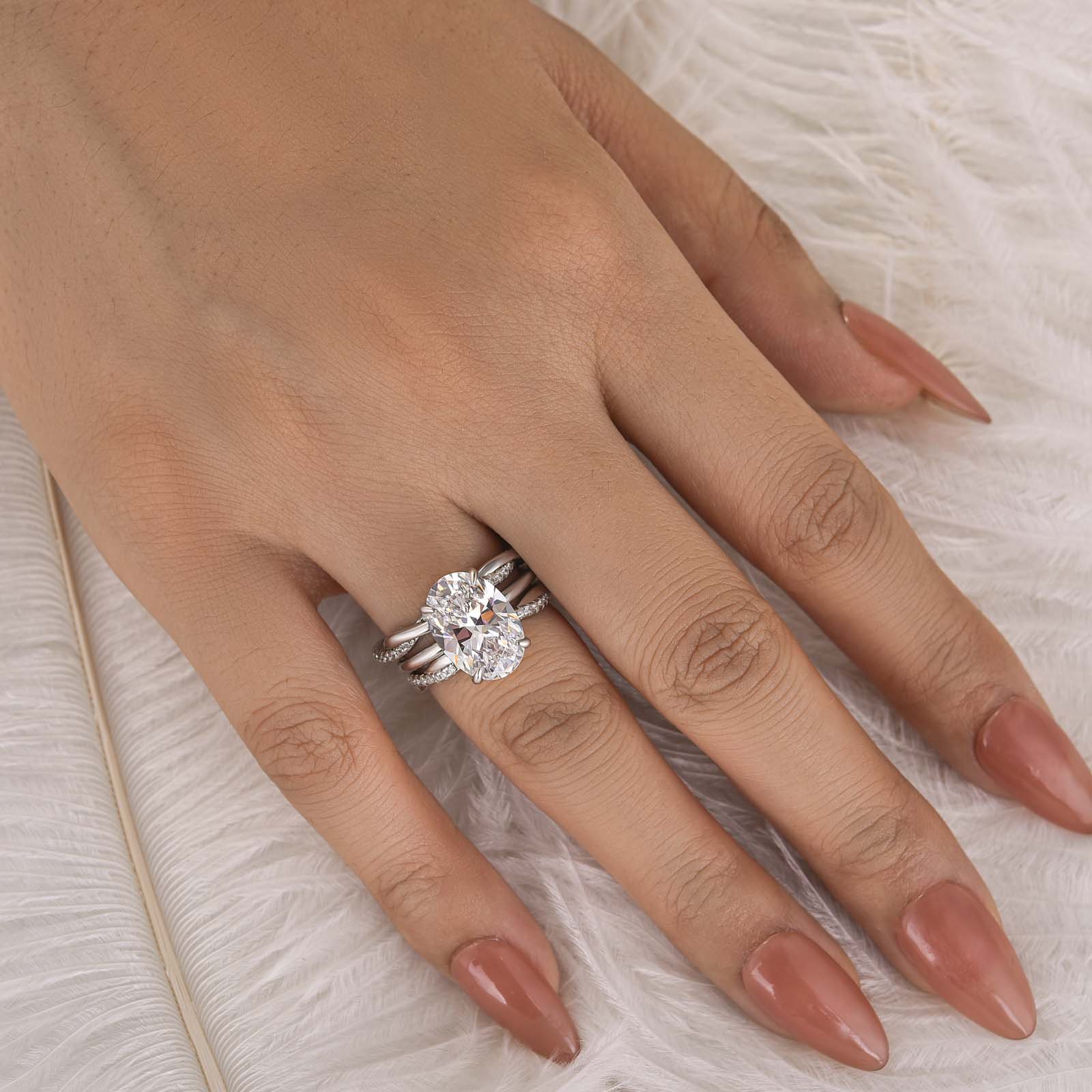 S925 3PC 5.5Ct Solitaire Oval Cut Ring & Twist Eternity Wedding Band Statement Ring Sets
