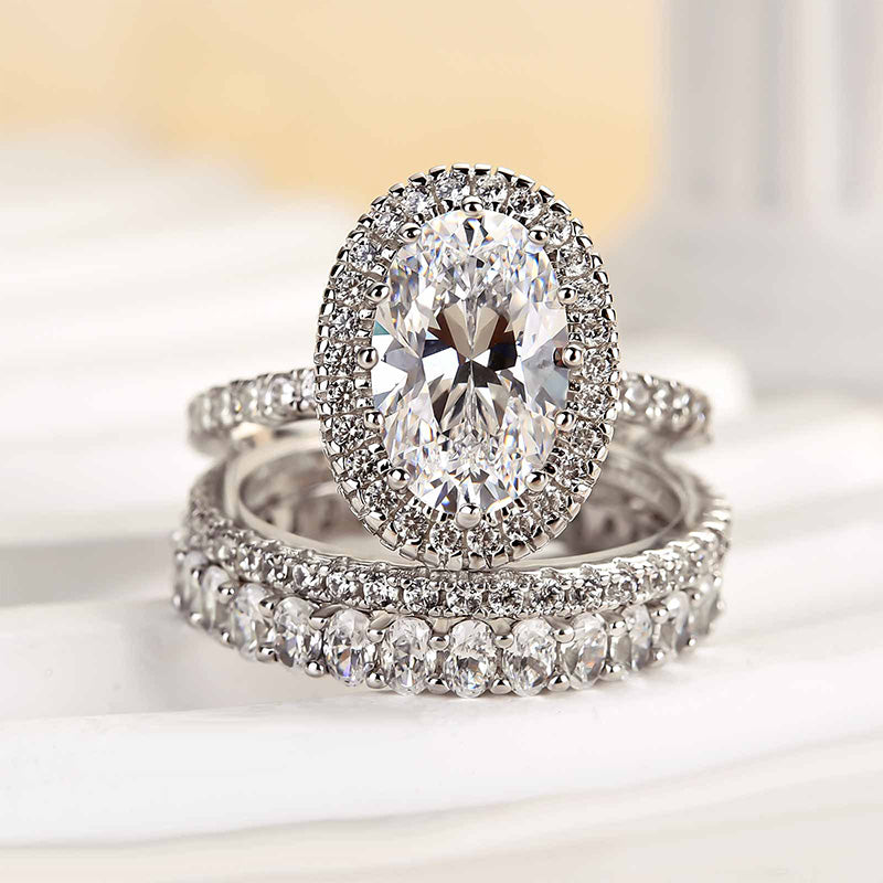 Louily Exclusive Halo Oval Cut 3PC Wedding Set - louilyjewelry