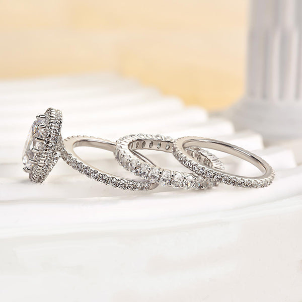 Louily Exclusive Halo Oval Cut 3PC Wedding Set