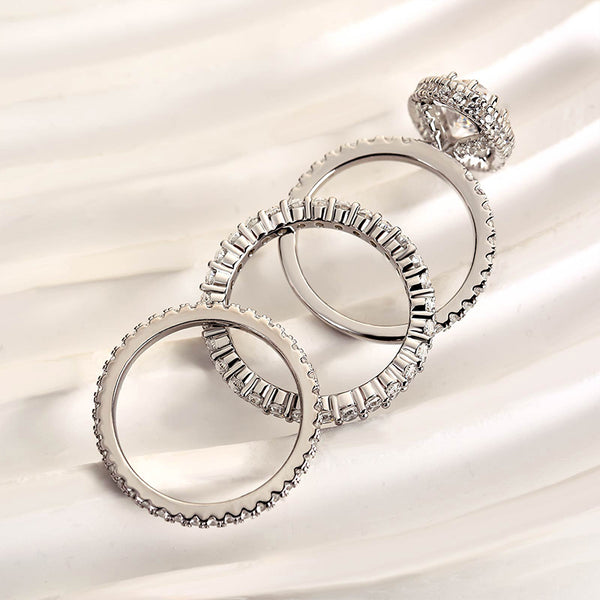 Louily Exclusive Halo Oval Cut 3PC Wedding Set