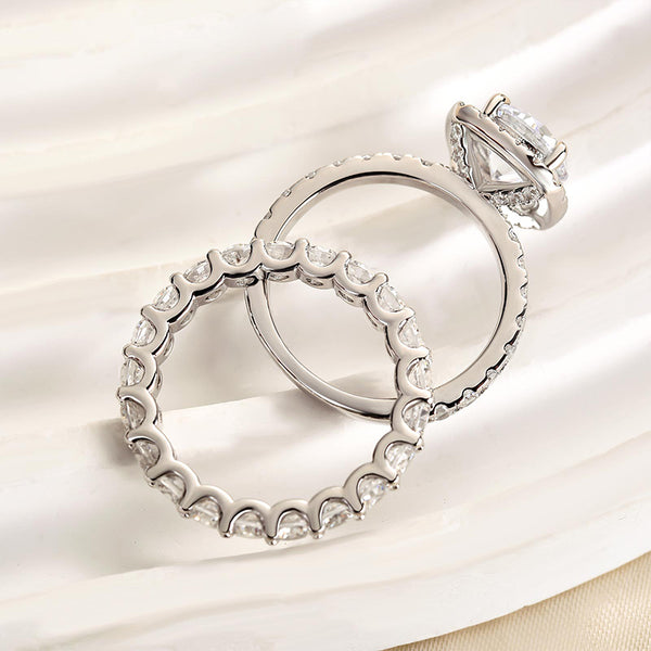 Louily Precious Halo Round Cut Simulated Diamond Bridal Set