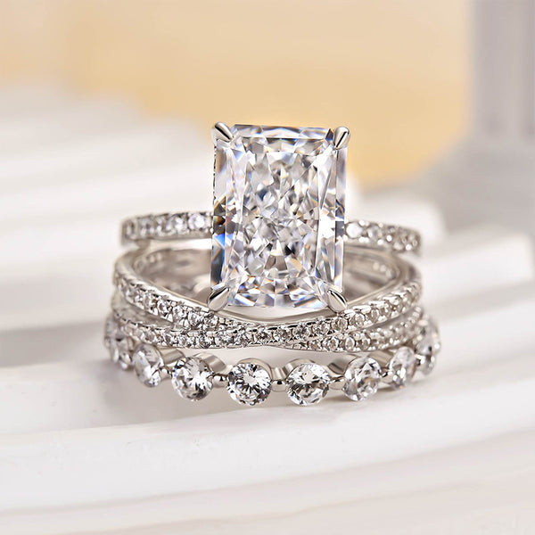 Louily Honorable Crushed Ice Radiant Cut 3PC Wedding Ring Set