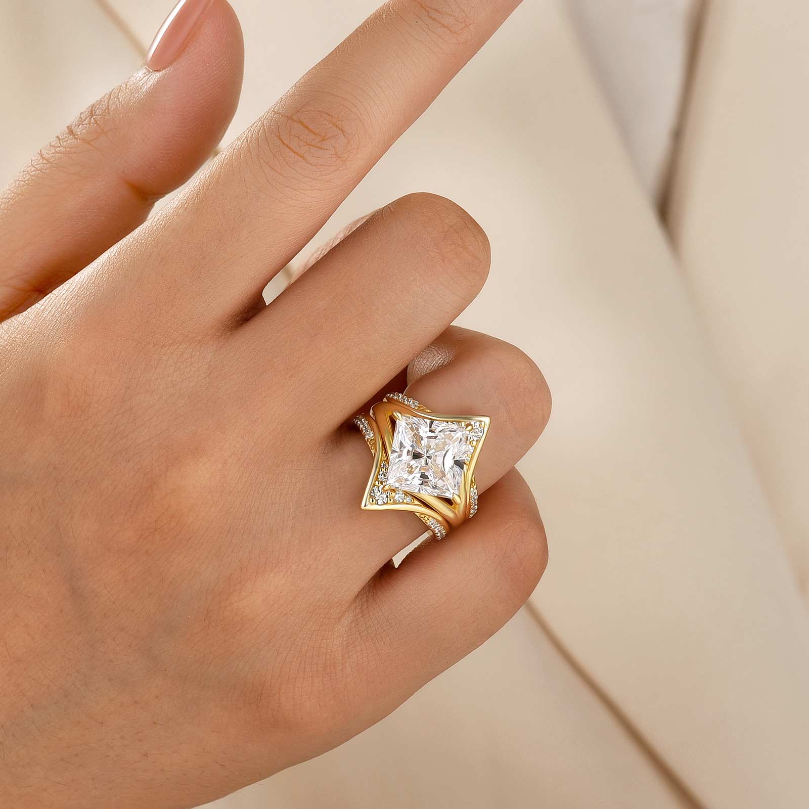 S925 2PC 7.0Ct Princess Cut Enhancer Elegant Stackable Statement Ring Sets in Sterling Silver