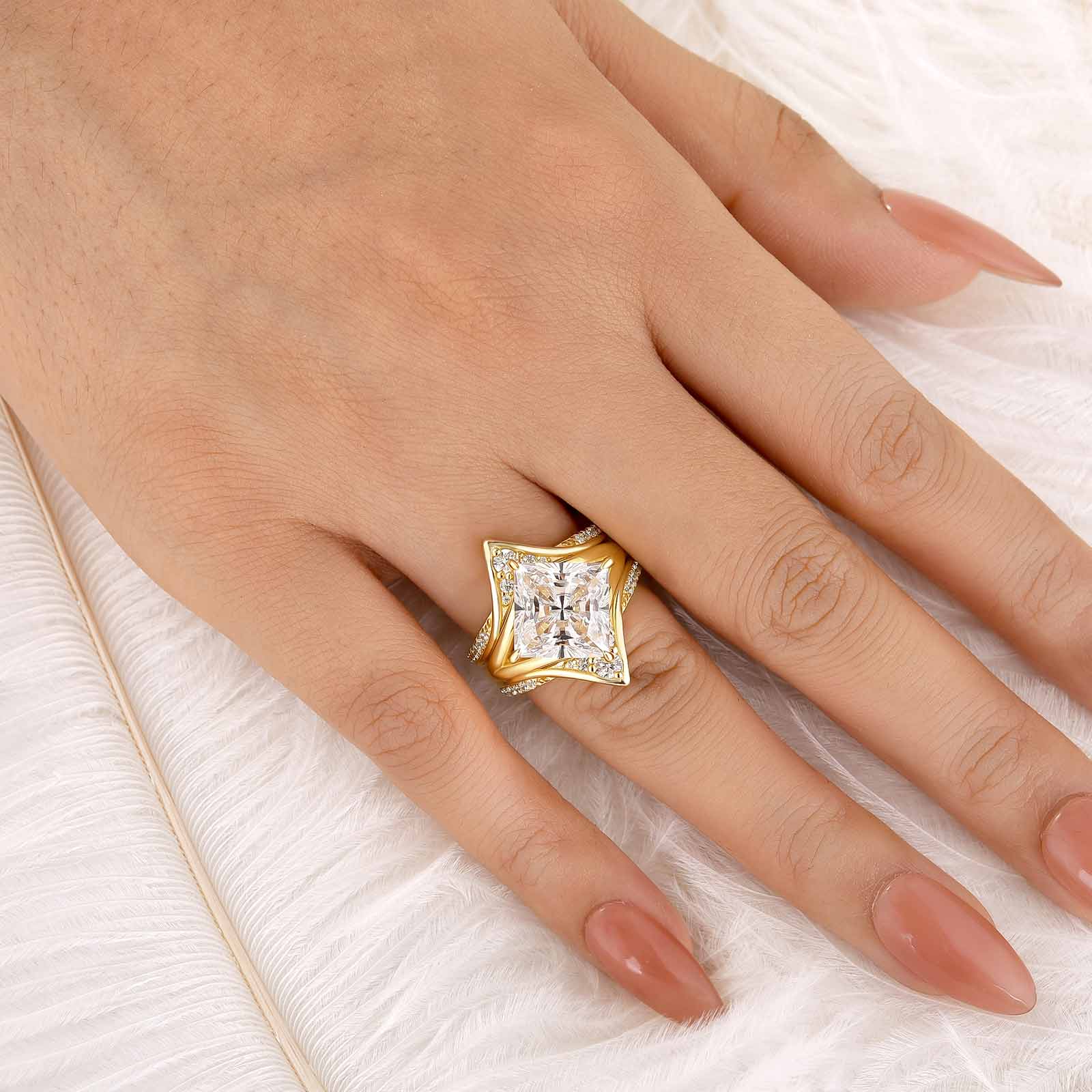 S925 2PC 7.0Ct Princess Cut Enhancer Elegant Stackable Statement Ring Sets in Sterling Silver