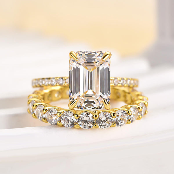 Louily Unique Emerald Cut Wedding Ring Set