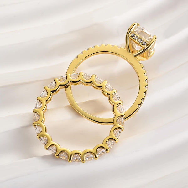Louily Unique Emerald Cut Wedding Ring Set