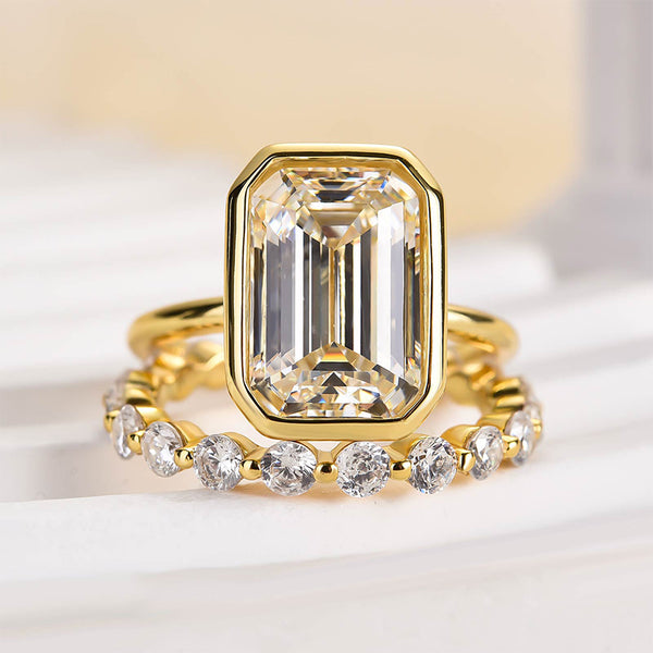 Louily Unique Bezel Emerald Cut Ring Set