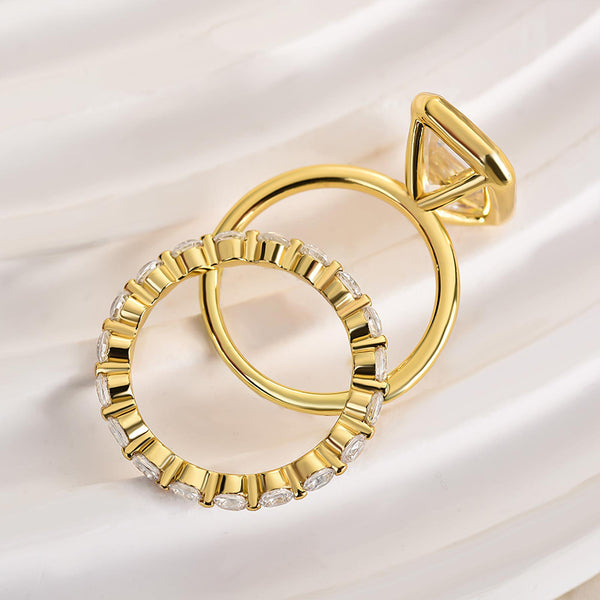 Louily Unique Bezel Emerald Cut Ring Set