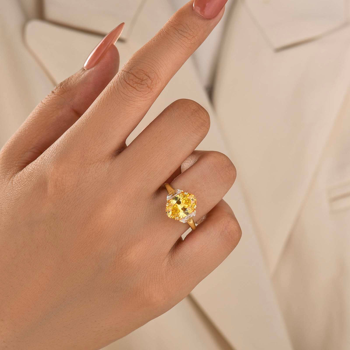 Three Stone 4.0Ct Light Yellow Oval Cut Statement Engagement Ring In Sterling Silver