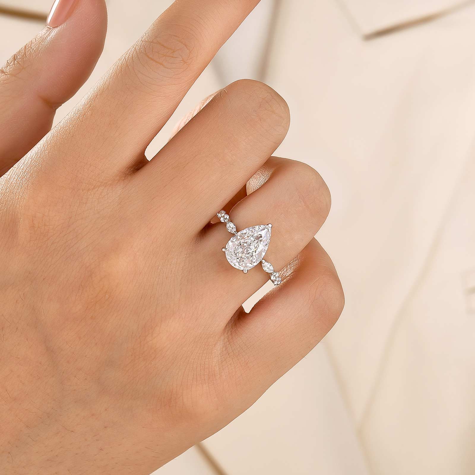 S925 3 Ct Sparkle Pear Cut Simulated Diamond Engagement Ring In Sterling Silver