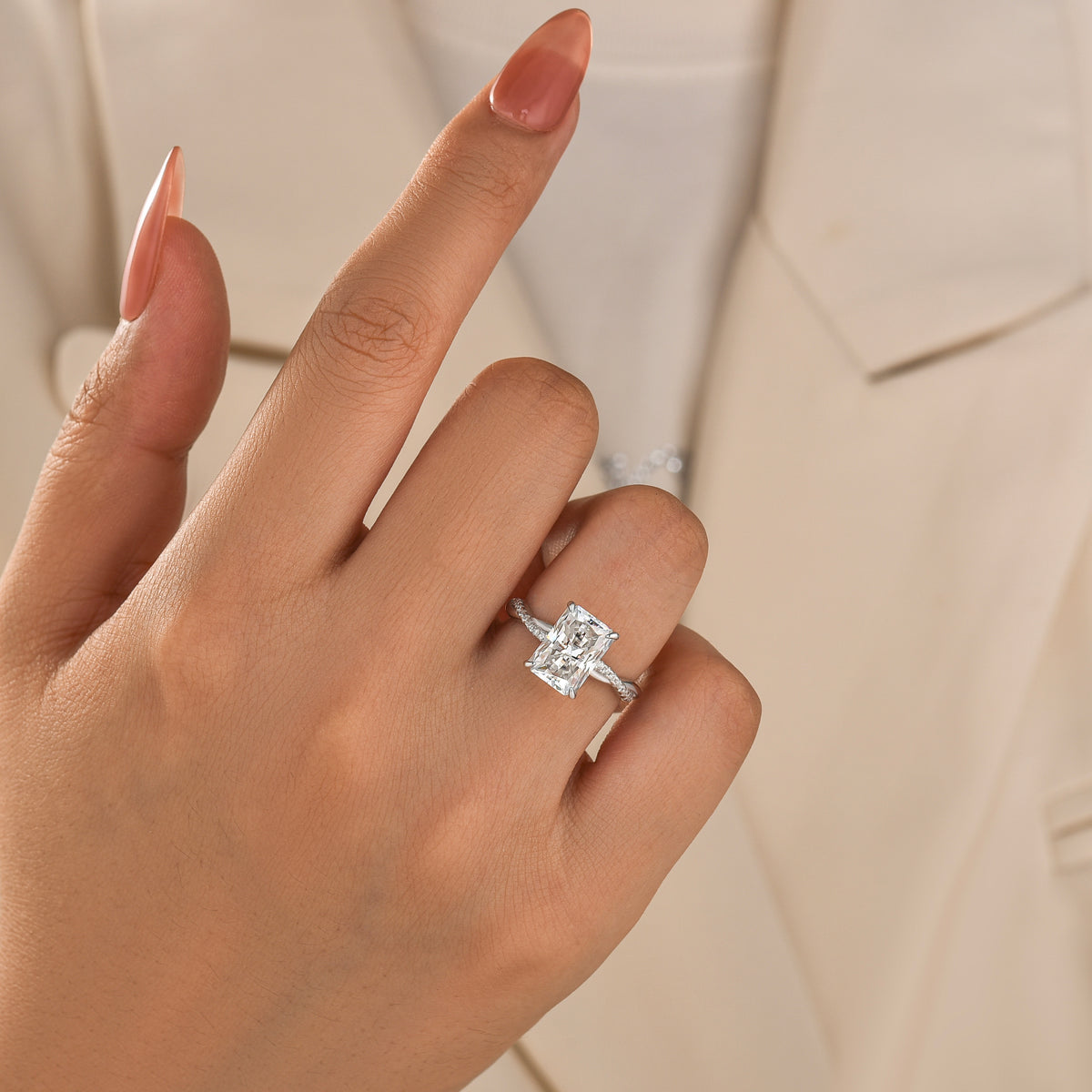 Moissanite Twist 3.5Ct Radiant Engagement Ring In 925 Sterling Silver