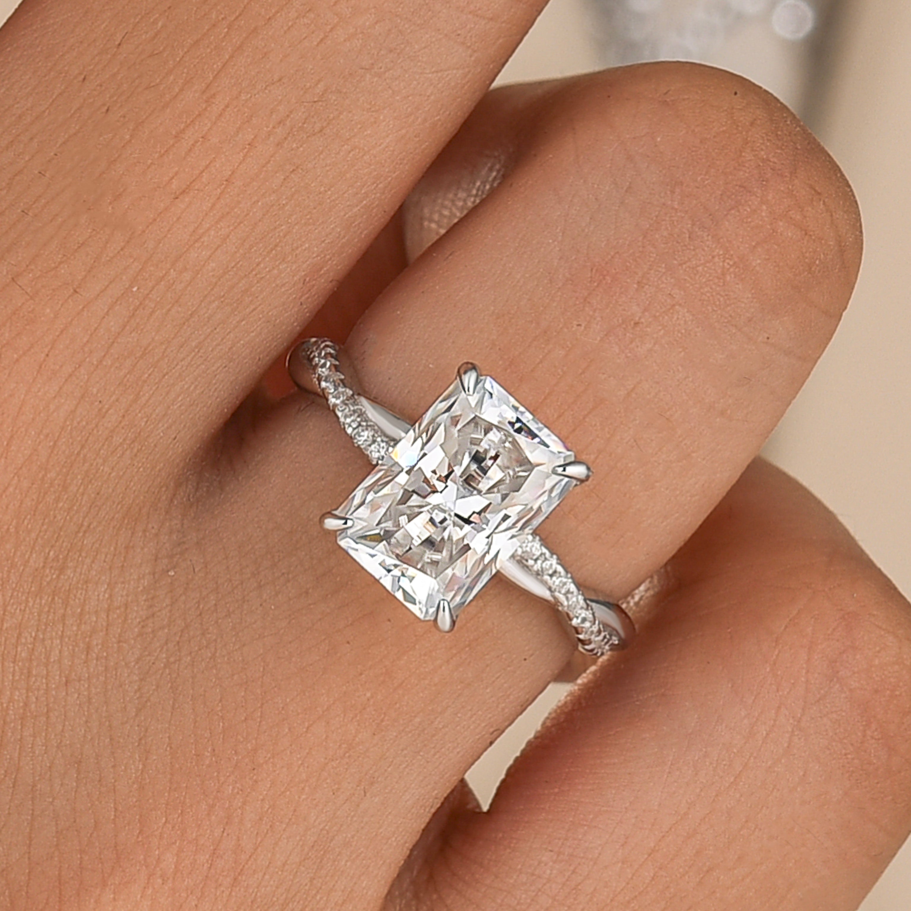 Moissanite Twist 3.5Ct Radiant Engagement Ring In 925 Sterling Silver