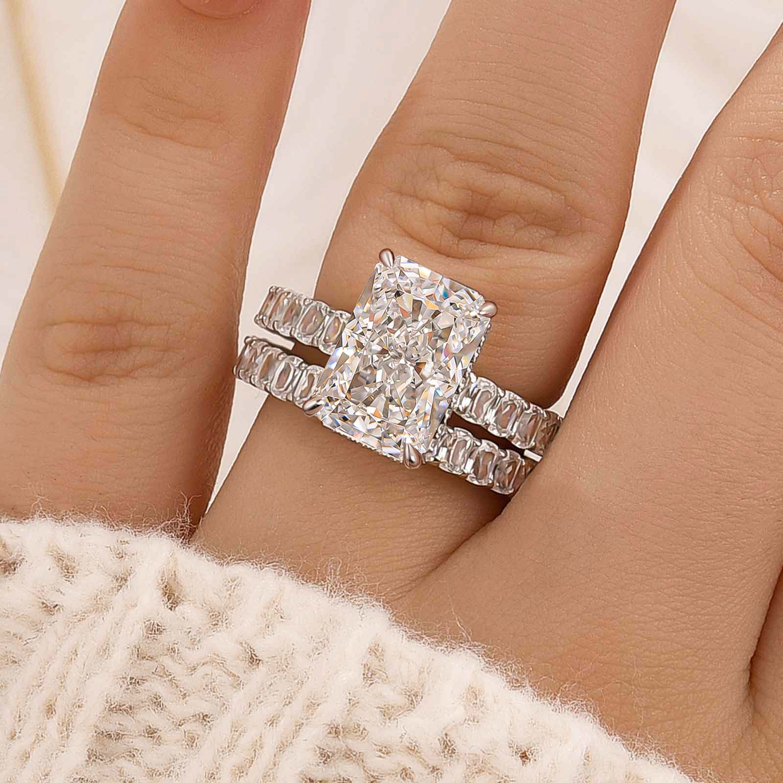Luxe 5.0Ct Radiant Cut Engagement Ring With Eternity Pavé Wedding Band
