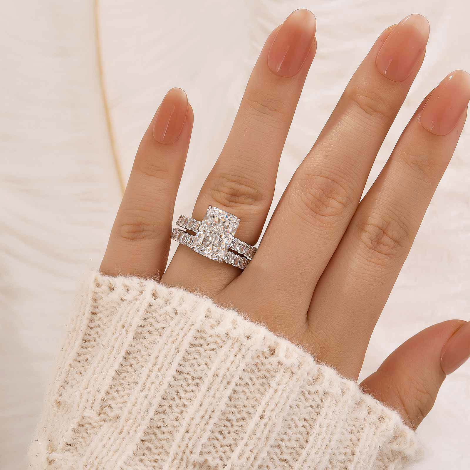 Luxe 5.0Ct Radiant Cut Engagement Ring With Eternity Pavé Wedding Band