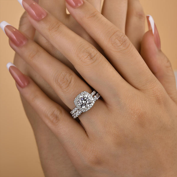 Louily Precious Halo Round Cut Simulated Diamond Bridal Set