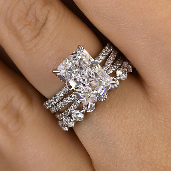 Louily Honorable Crushed Ice Radiant Cut 3PC Wedding Ring Set