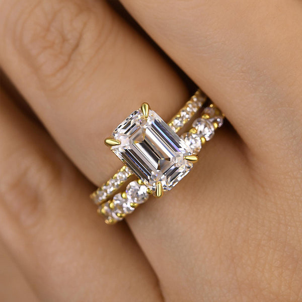 Louily Unique Emerald Cut Wedding Ring Set