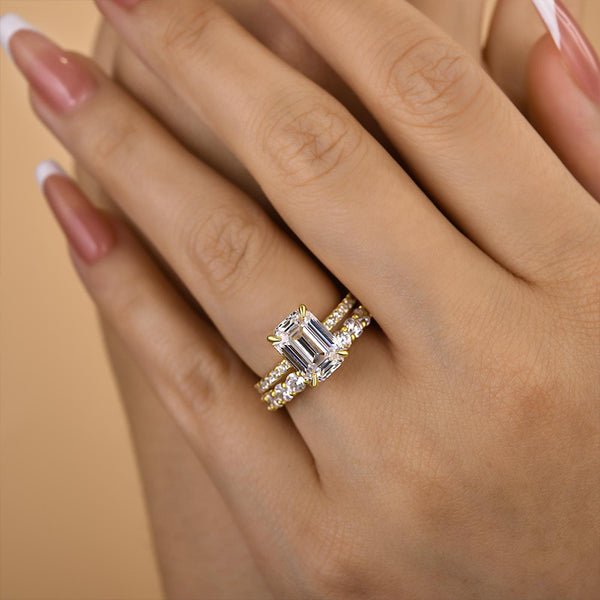 Louily Unique Emerald Cut Wedding Ring Set