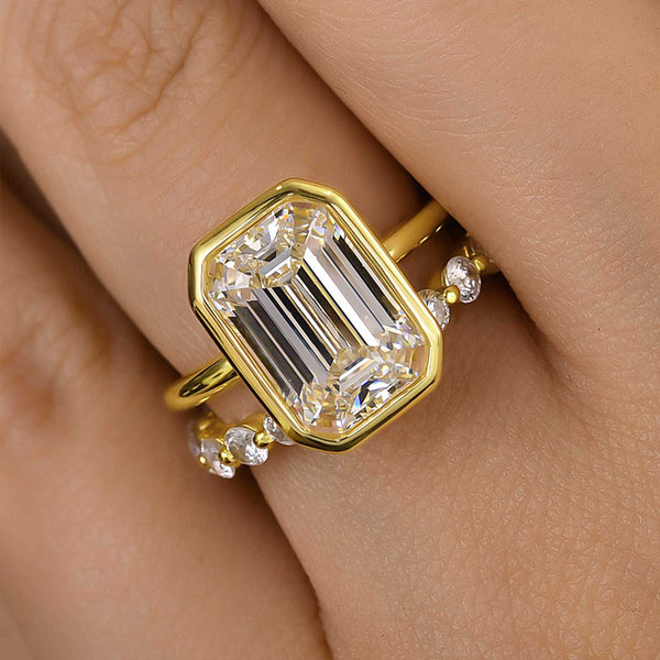 Louily Unique Bezel Emerald Cut Ring Set