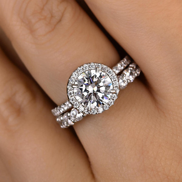 Louily Halo Round Cut Simulated Diamond Wedding Set