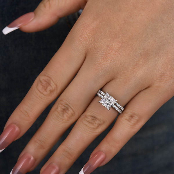 Louily Elegant Princess Cut Wedding Ring Set For Women In Sterling Silver