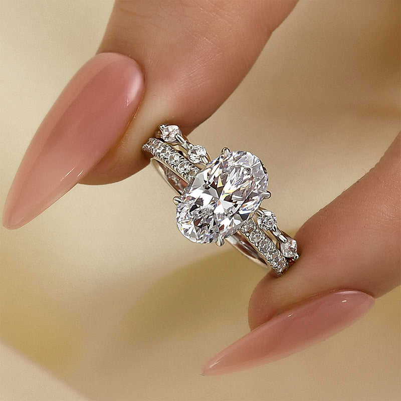 Louily Attractive 2.5Ct Oval Cut Bridal Wedding Ring Set - louilyjewelry