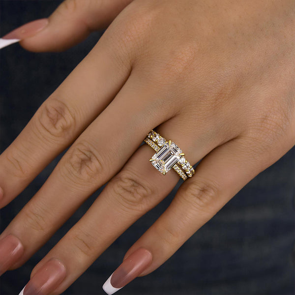 Louily Unique Emerald Cut Wedding Ring Set