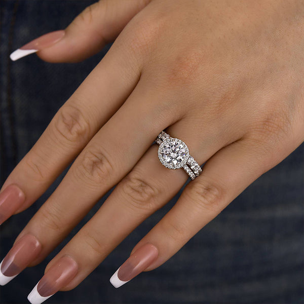 Louily Halo Round Cut Simulated Diamond Wedding Set